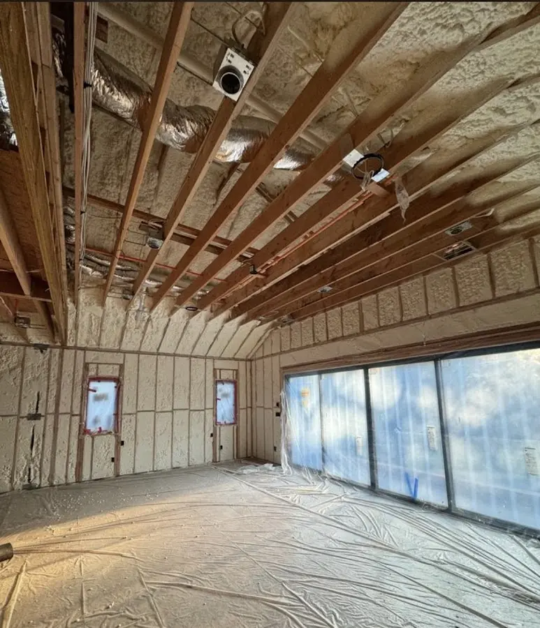 Interior walls and ceiling insulated with spray foam during new construction in Lake Morton-Berrydale